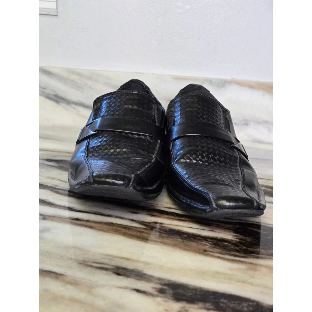 Amali Mens Black Textured Geometric Square Toe Slip On‎ Dress Loafers Shoes 7.5